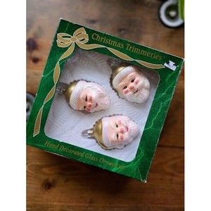 Christmas Trimmeries By Bradford Glass Glitter Santa Ornaments- IN BOX Pack of 3